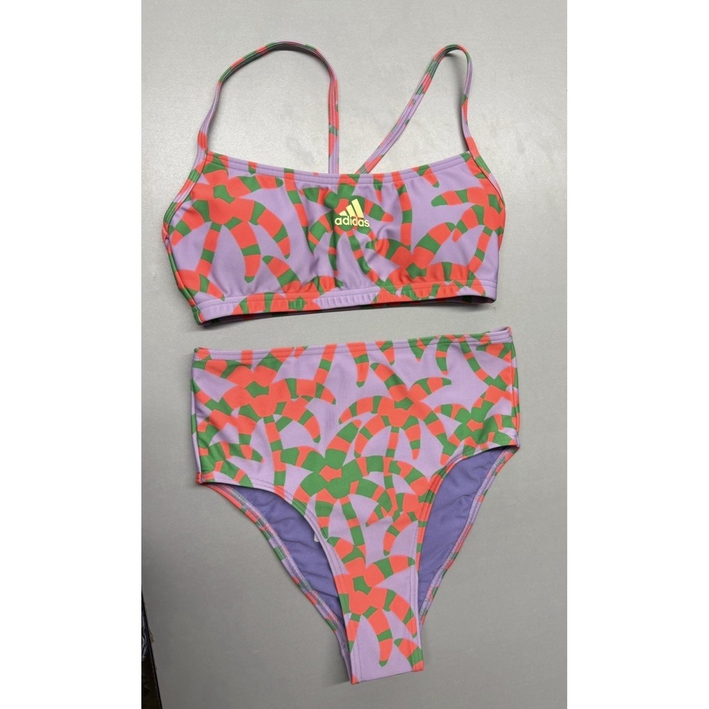 Adidas x FARM Rio Tropical Palm Tree Bikini Set Purple Green Orange XS NWT - Picture 2 of 12